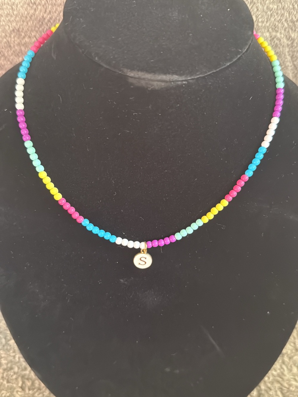 Initial 'S' Multicolor Beaded Necklace - Colorful Seed Beads